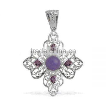 Handcrafted Beautiful 925 Silver Semi Precious Natural Gemstone Pendants