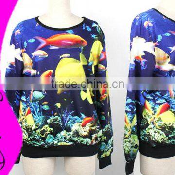Top Fashion 2015 Women/men Print space Fish Sea Galaxy hoodies sweatshirts winter warm pullover casual sweaters