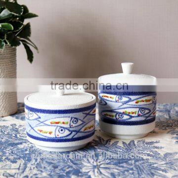 Original style home decor fish painted rough ceramic storage jars