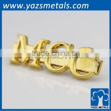 gold plating letters zinc alloy logo