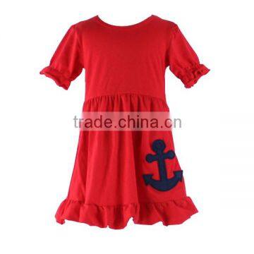 Wholesale 2016 Boutique 4Th Of July Dress Girls Red Anchor Dress Nautical Sundress Summer Ruffle Dress