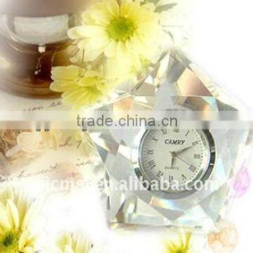 Cheap Small Star Shaped Crystal Clock For Wedding Souvenir CM-CC-001