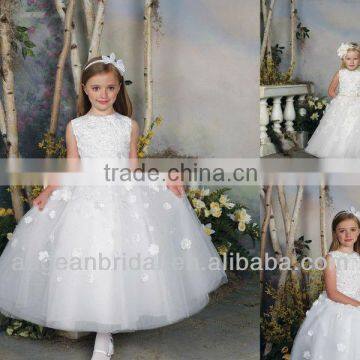 Style MW-002 Ivory Flowers Decal Empire Luxury Ball Gown Flower Girl Wedding Net Dress Patterns