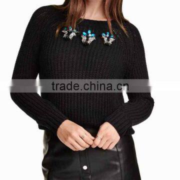 China express ladies' round neck raglan long sleeve pullover half cardigan knitted sweater from china
