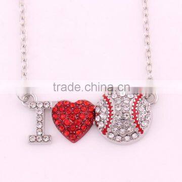 I Love You Silver Crystal Red Heart Basketball Ball Pendant Necklace Jewelry for Girlfriend