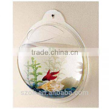 high clear acrylic roundness shape mini wall fish tank wholesale