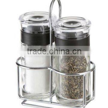 SINOGLASS 2pcs Glass Salt & Pepper Set with Rack