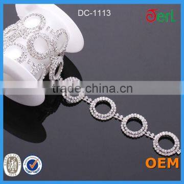 Factory Direct Fashion Design Ring-shaped Crystal Rhinestone Chain for Garment Decoration in Bulk