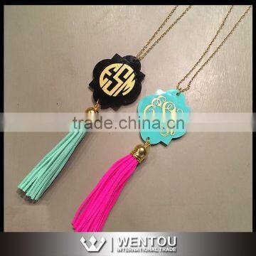 Mint Pink Personalized Monogram Tassel Necklace