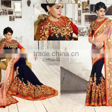 Off White & Orange Viscose On Net Saree photo-3