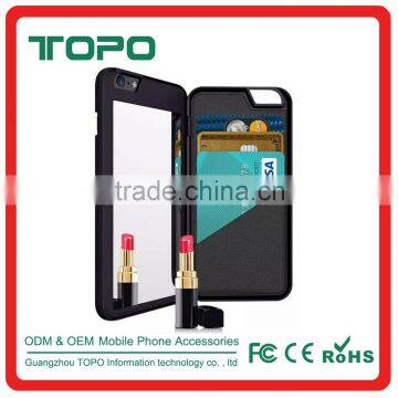 Luxurious Dual Layer With Leather Card Slot Makeup Mirror flip PC PU leather Phone Case for iPhone 6 6S Plus