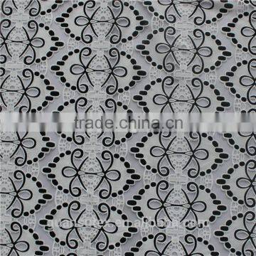 best selling scallops burn out lace fabric/high quality polyester & cotton guipure lace fabric for george skirt