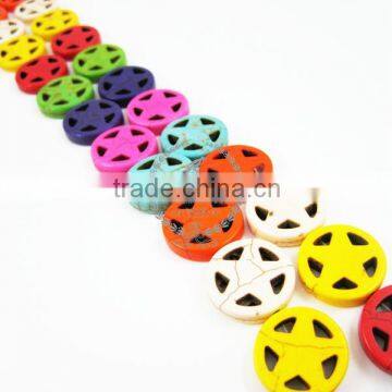 1 String 15inch 20mm Vintage Mix Color Dyeing Turquoise Round Star Unique Beads 3010007 photo-2