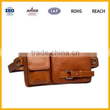 Factory Promotional Multilayer PU Brown Waist Bag With Mobile Phone Compartment for Outdoor and Sports photo-4