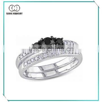 Black gold plated silver wedding ring set