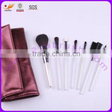 7pcs White Mini Portable Cosmetic Brush set in red pouch