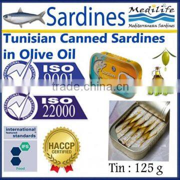 Tunisian Canned Sardines in Olive Oil, Canned Sardines in Olive Oil, Tunisian Sardines,in Cans with Olive Oil,125 g