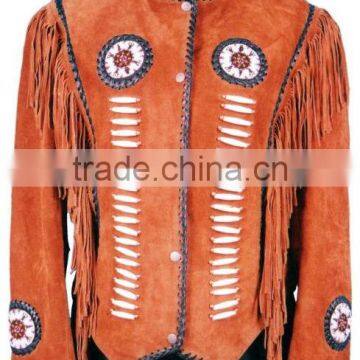 Fulvous Color Suede Leather Western Jacket