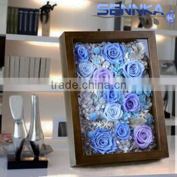 save10% 5pcs of preserved blue rose in Preserved Flower Photo Frame for home or office decoration