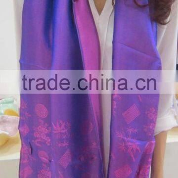 Violet Silk Scarf for Women Accessories With Beautiful Pattern From Vietnam