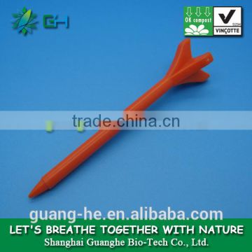 Glossy 2014hotsale solid color100%biodegradable bulk PLA plastic golf tee