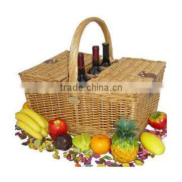 wicker picnic basket with wine bottle holder, wicker basket made in China