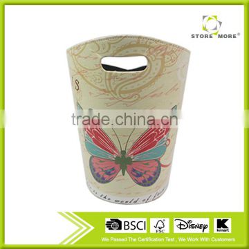 Art Printed Leather Trash Cans, Creative Waste Paper Basket, Storage Bin for Office, Home and High Class Hotel, Butterfly printi