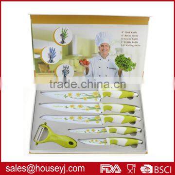 Set of 6pcs knife set 5pcs non stick color kitchen knife+1pc ceramic peeler with EVA box packing