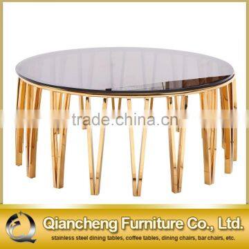 New design smoked glass top stainless steel tea table for dining room use