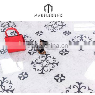 Natural white and black marble waterjet mozaik medallion