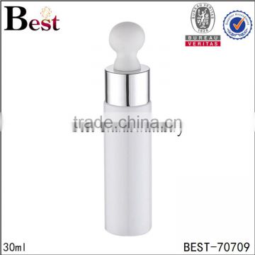 wholesale cosmetic packaging beard oil essential oil perfume white PP big head aluminum 30ml plastic bottle