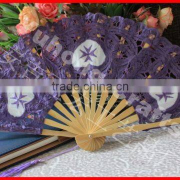 Purple Embroidery Lace Bamboo Wedding Fan