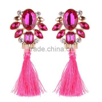 Bohemian Jewelry Rhinestone Gems With Alloy Plated Tassel Dangle Earrings photo-3