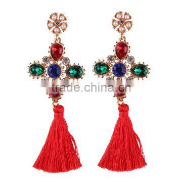 Bohemian Jewelry Rhinestone Gems With Alloy Plated Tassel Dangle Earrings photo-4