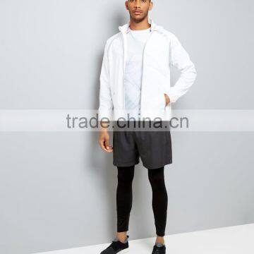 100% Polyester All Over Print Reflective Trim White Hooded Sports Jacket Mens With Mesh Lining Inside Simple Long Sleeves photo-2