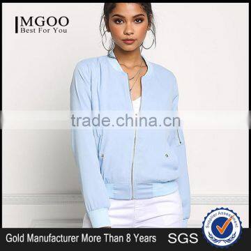 MGOO Custom New Designs 100% Polyester Custom Jackets Women Sky Blue Padded Coat Muslim Fit Fashion Tops