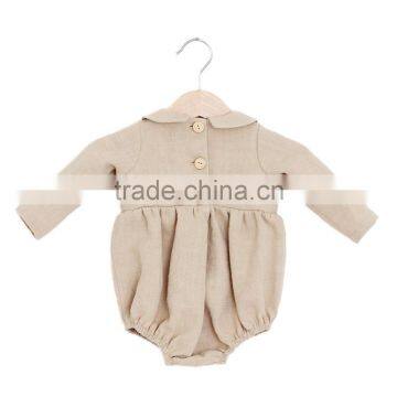Long Sleeve Baby Clothes Wholesale Toddler Soild Color Bodysuit Baby Girls Linen With Peter Pan Boutique Romper photo-2