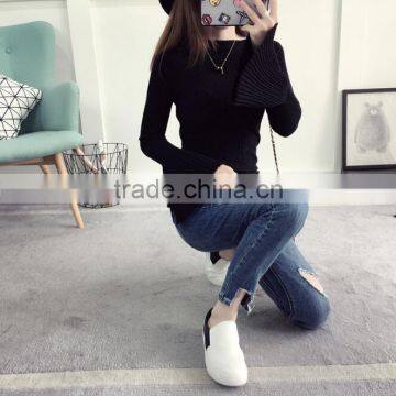 Zm50247b 2017 Autumn New Product Lady Clothes Flare Sleeve Knit Women Base Shirts photo-4