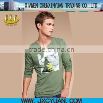 made in china fashion long sleeve cotton men t shirts with printing 2014