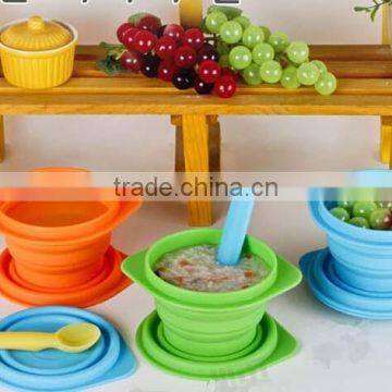 OEM, many colors,Baby Products Collapsible Silicone Bowl with Lid,kids silicone bowl