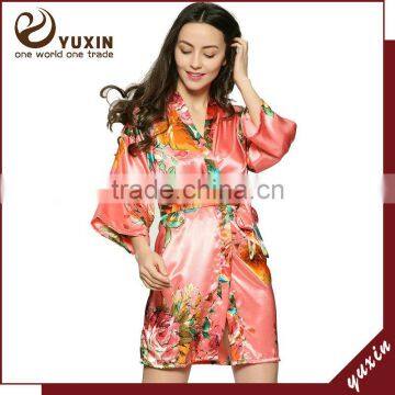 Silk Satin Floral Robe Kimono Robes Bath Robe Custom Made Japan Kimono Robe LF002 photo-2