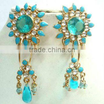 Bollywood Turquoise Enamel Kundan Dangle Earring