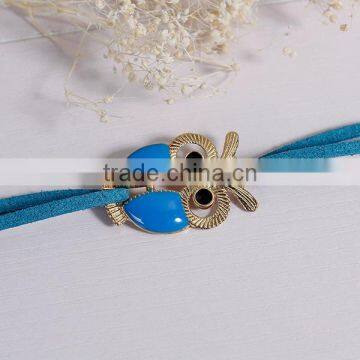New Fashion Gold Plated Blue Suede Velvet Cord Halloween Owl Connector Black Enamel Bracelets photo-3