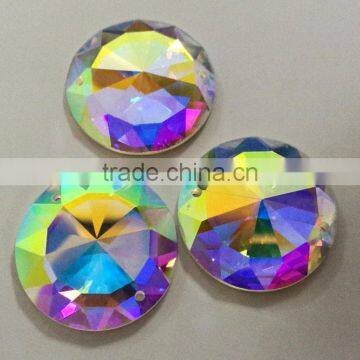 crystal AB glass Flat back no Hotfix crystal element brilliant round Flat back stone with two holes