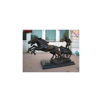 Life Size Bronze Horse Sculpture With Carriage Wagon for Street Decoration Sculptures photo-2