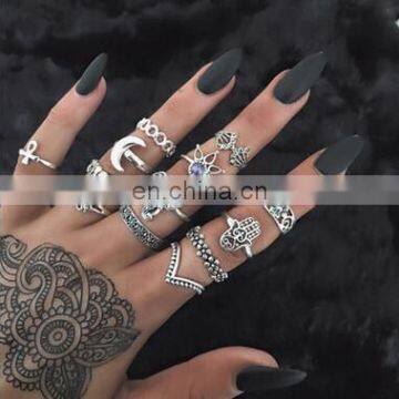 Hot 13Pcs/Set Gothic Retro Antique Women Popular Silver Bronze Elephant Crown Midi Finger Rings