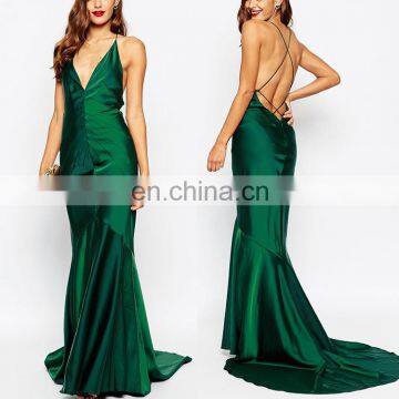 China Supplier Luxury Backless Pleated Maxi Fishtail Evening Dress