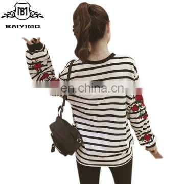 2017 New Autumn Loose Striped Embroidered Casual Custom Women Sweatshirt