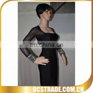 2014 nee design long sleeve black bandage dress sexy net dress