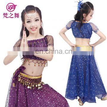 ET-128 Newest Arrival Multi-color Indian Children Performance Belly Dance Costume Including Top and Skirt and Velvet Scarf Suit photo-2